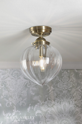 Laura Ashley Whitham Bathroom Ceiling Light Antique Brass and Ribbed Glass IP44